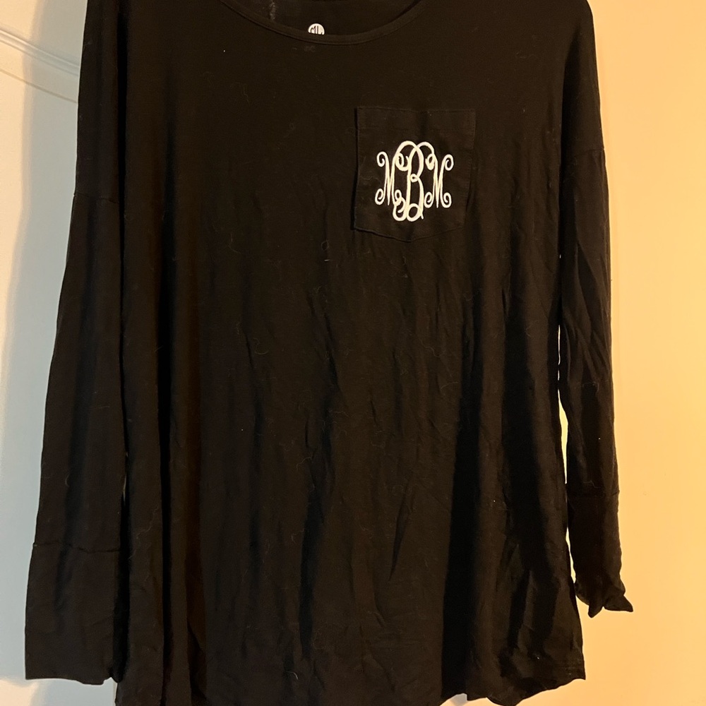 Black Long Sleeve Top with Monogram